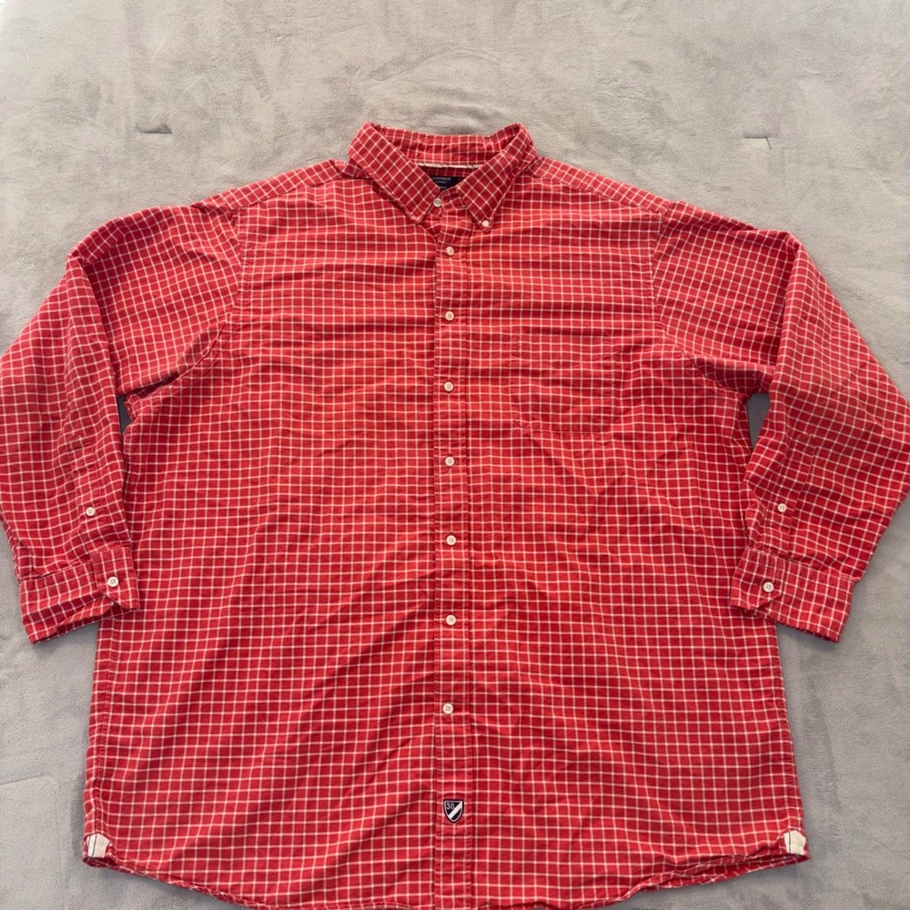Cremieux Classic Red White Check Button Down Shirt Mens 3XT Big Tall Long Sleeve